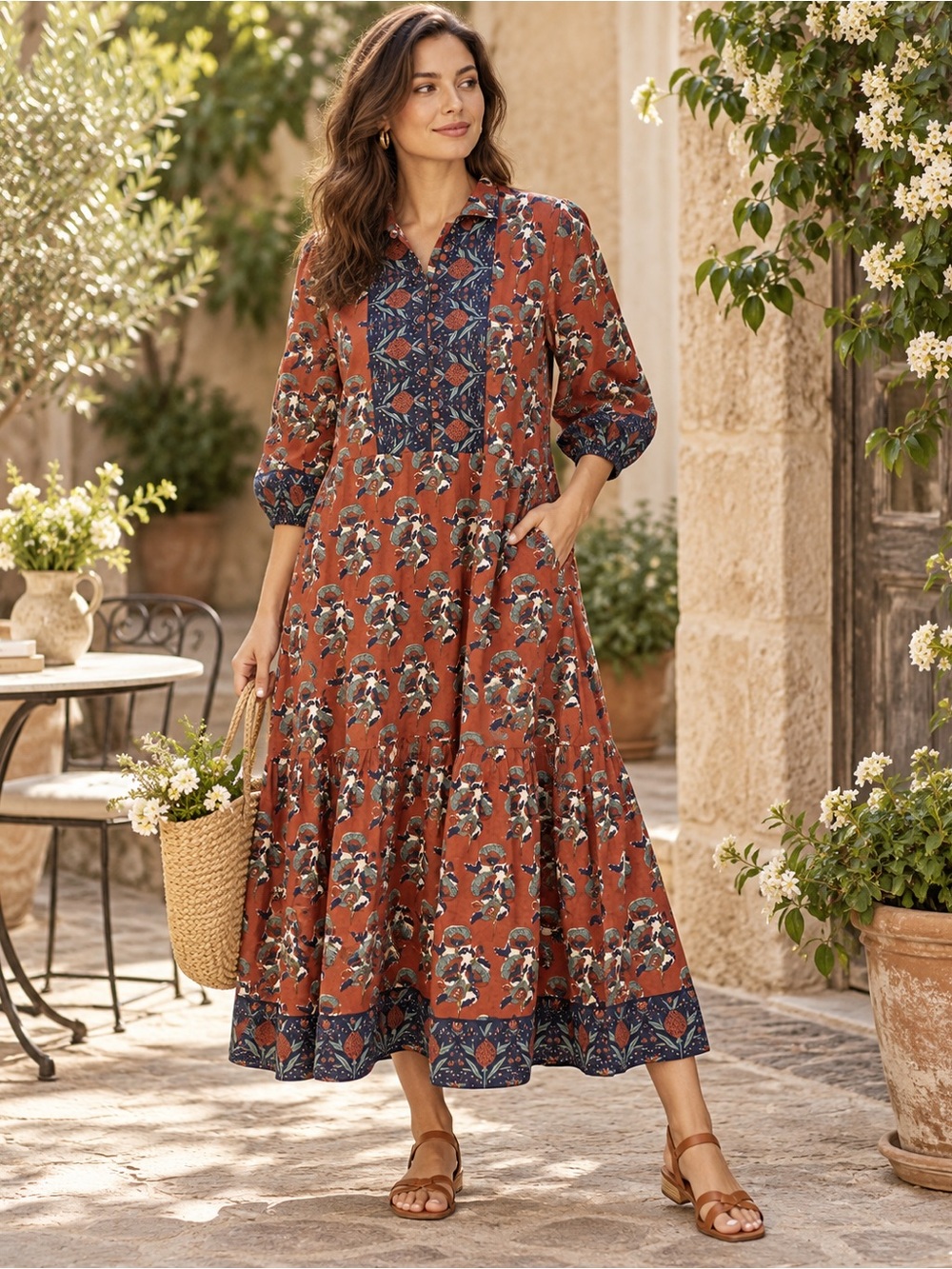 💥 NWT Victoria Dunn Floral Tiered Boho Maxi Dress - Medium